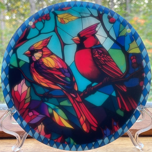 Cardinal Suncatcher Colourful Birds Acrylic Home Decor Faux Stained Glass - Picture 3 of 3